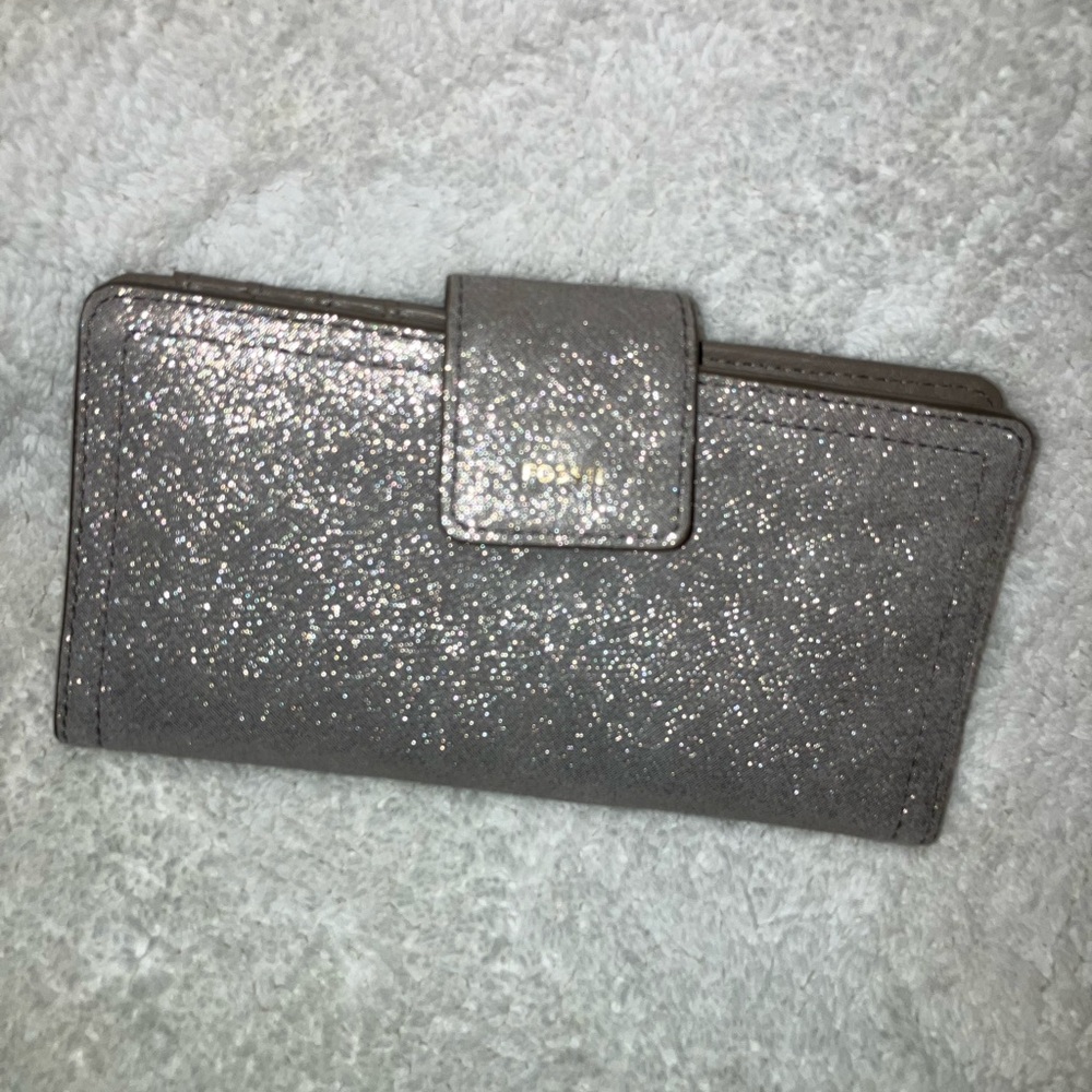Fossil Glitter Snap Silver Wallet